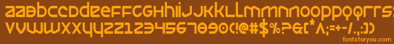 フォントOpiliocond – オレンジ色の文字が茶色の背景にあります。