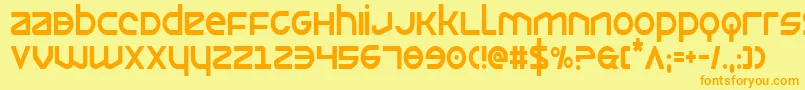 フォントOpiliocond – オレンジの文字が黄色の背景にあります。