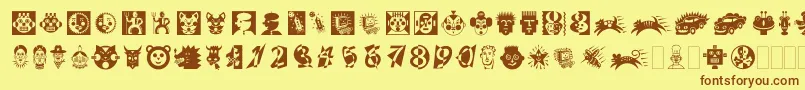 フォントDfAttitudesLetPlain.2.0 – 茶色の文字が黄色の背景にあります。