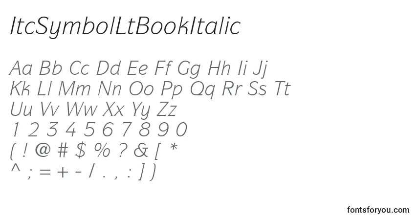 A fonte ItcSymbolLtBookItalic – alfabeto, números, caracteres especiais