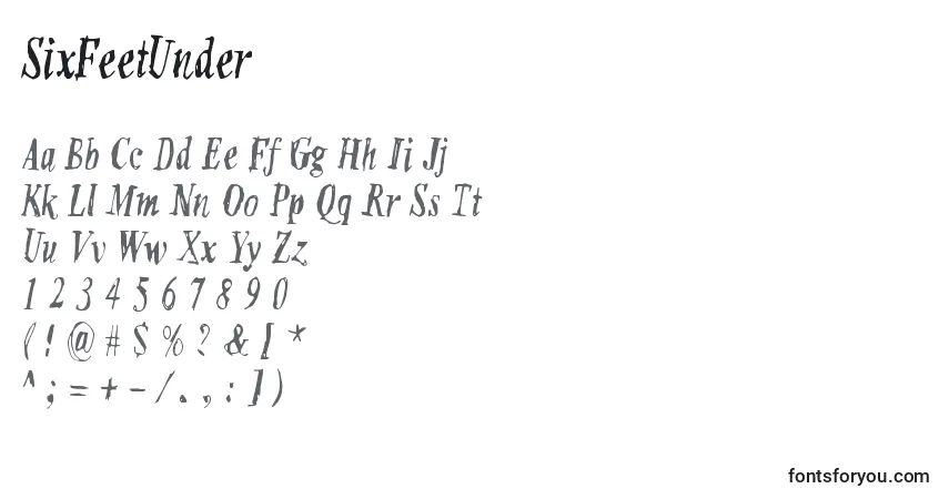 Czcionka SixFeetUnder – alfabet, cyfry, specjalne znaki