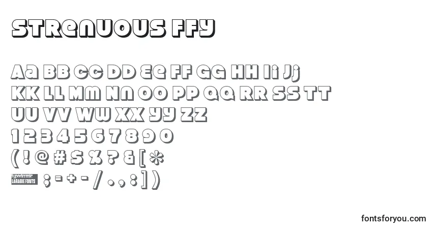 Шрифт Strenuous ffy – алфавит, цифры, специальные символы