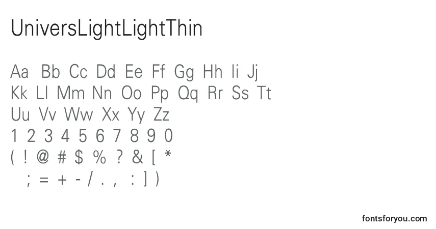 Czcionka UniversLightLightThin – alfabet, cyfry, specjalne znaki