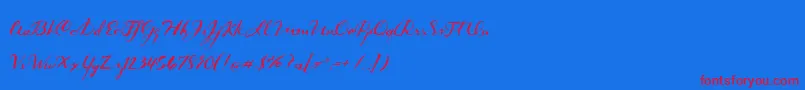 DarkRoast-Schriftart – Rote Schriften auf blauem Hintergrund