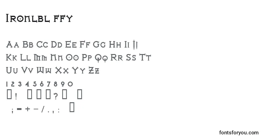 Schriftart Ironlbl ffy – Alphabet, Zahlen, spezielle Symbole