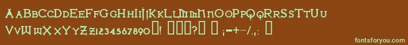 フォントIronlbl ffy – 緑色の文字が茶色の背景にあります。