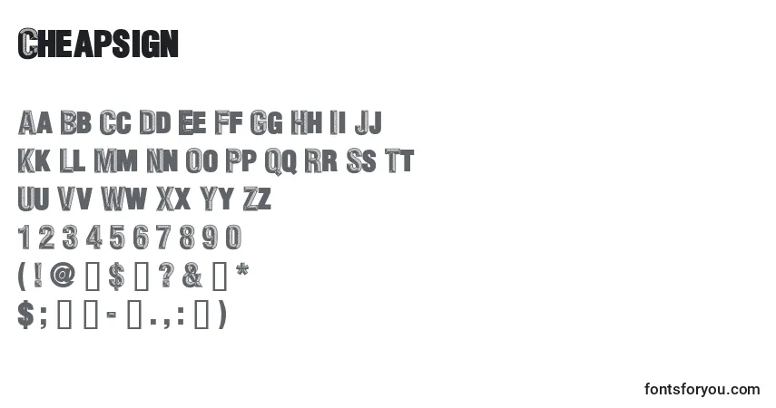 Czcionka Cheapsign – alfabet, cyfry, specjalne znaki