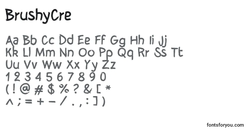Czcionka BrushyCre – alfabet, cyfry, specjalne znaki