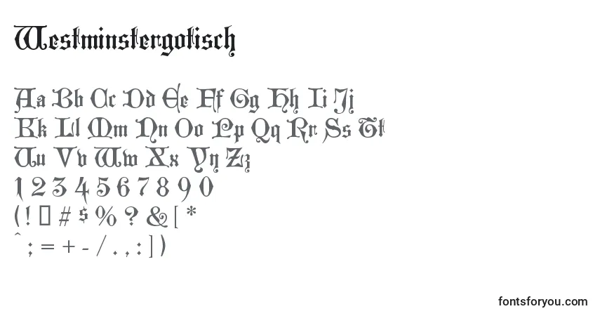 Westminstergotisch-fontti – aakkoset, numerot, erikoismerkit