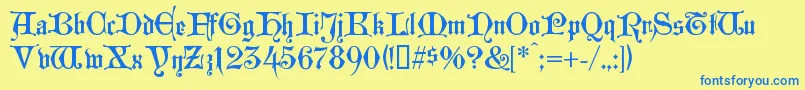 フォントWestminstergotisch – 青い文字が黄色の背景にあります。