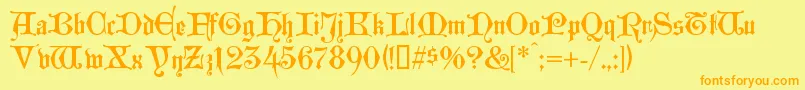 フォントWestminstergotisch – オレンジの文字が黄色の背景にあります。