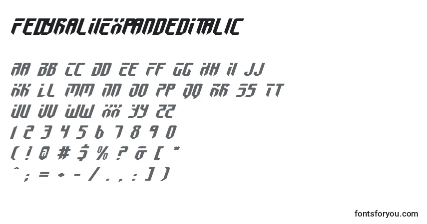 Schriftart FedyralIiExpandedItalic – Alphabet, Zahlen, spezielle Symbole