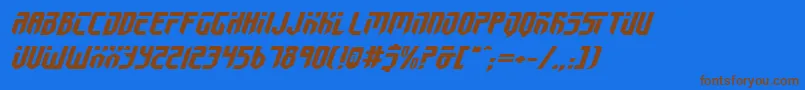 フォントFedyralIiExpandedItalic – 茶色の文字が青い背景にあります。