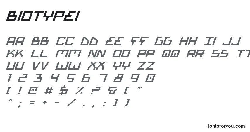 Schriftart Biotypei – Alphabet, Zahlen, spezielle Symbole