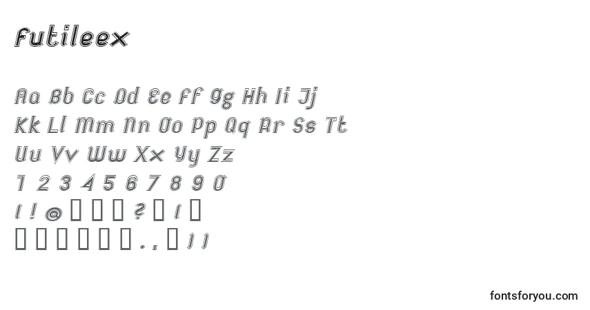 Czcionka Futileex – alfabet, cyfry, specjalne znaki