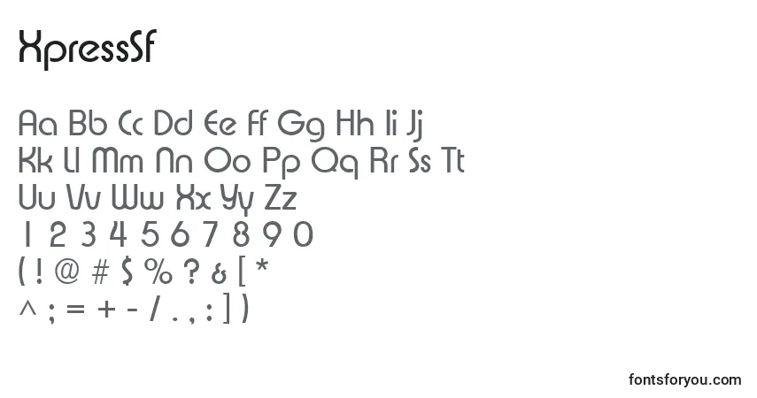 Schriftart XpressSf – Alphabet, Zahlen, spezielle Symbole