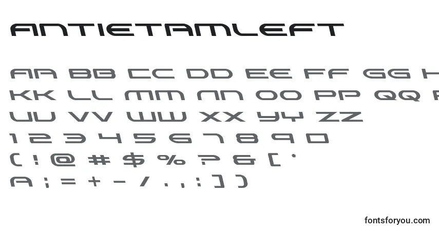 A fonte Antietamleft – alfabeto, números, caracteres especiais