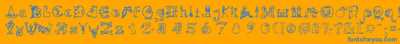 HalloweenMatch-Schriftart – Blaue Schriften auf orangefarbenem Hintergrund