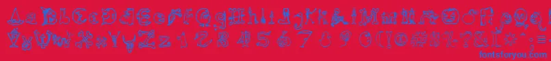 HalloweenMatch-Schriftart – Blaue Schriften auf rotem Hintergrund