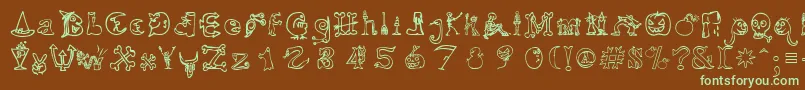 HalloweenMatch-fontti – vihreät fontit ruskealla taustalla