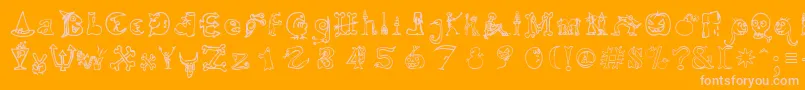 HalloweenMatch-Schriftart – Rosa Schriften auf orangefarbenem Hintergrund
