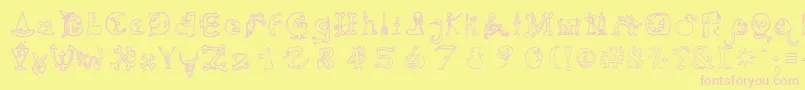HalloweenMatch-fontti – vaaleanpunaiset fontit keltaisella taustalla