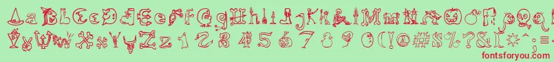HalloweenMatch-fontti – punaiset fontit vihreällä taustalla