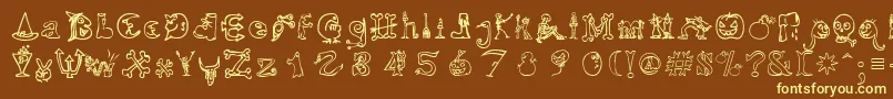 HalloweenMatch-fontti – keltaiset fontit ruskealla taustalla