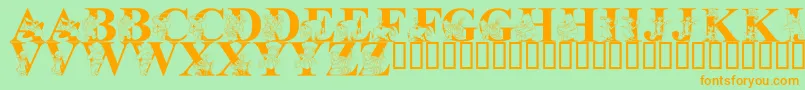 LmsLetsPretendWithFriends-Schriftart – Orangefarbene Schriften auf grünem Hintergrund