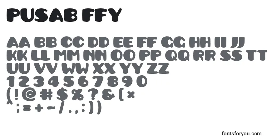 Schriftart Pusab ffy – Alphabet, Zahlen, spezielle Symbole