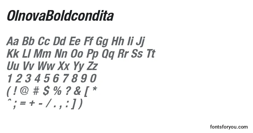Czcionka OlnovaBoldcondita – alfabet, cyfry, specjalne znaki