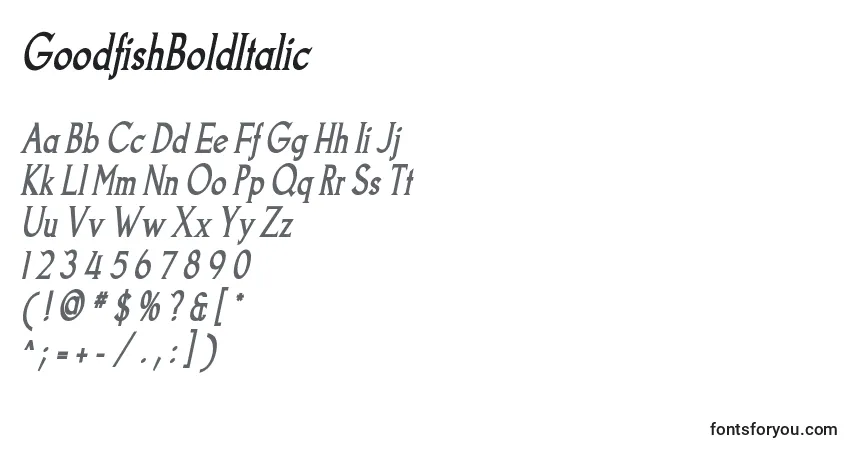 Шрифт GoodfishBoldItalic – алфавит, цифры, специальные символы