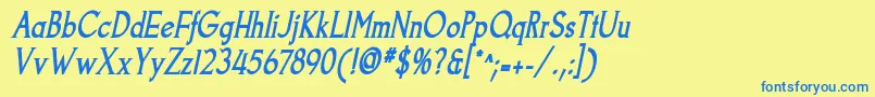 フォントGoodfishBoldItalic – 青い文字が黄色の背景にあります。