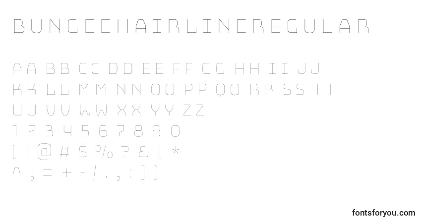 Czcionka BungeehairlineRegular – alfabet, cyfry, specjalne znaki