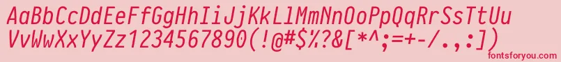 PragmataproItalic-fontti – punaiset fontit vaaleanpunaisella taustalla
