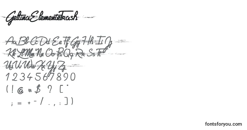 Schriftart GeltinaElementeTrash – Alphabet, Zahlen, spezielle Symbole