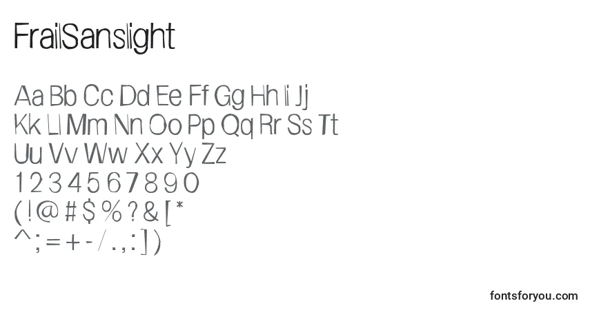 A fonte FrailSanslight – alfabeto, números, caracteres especiais
