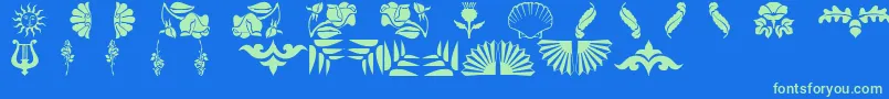 Floradings-Schriftart – Grüne Schriften auf blauem Hintergrund