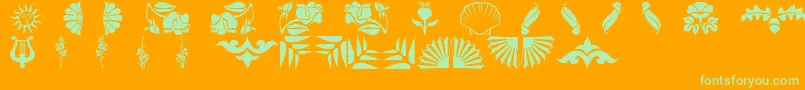 Floradings-Schriftart – Grüne Schriften auf orangefarbenem Hintergrund