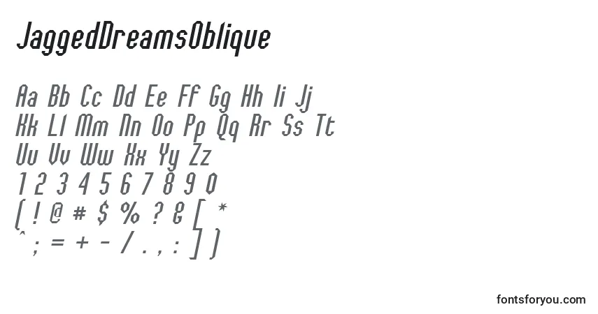 Шрифт JaggedDreamsOblique (55930) – алфавит, цифры, специальные символы