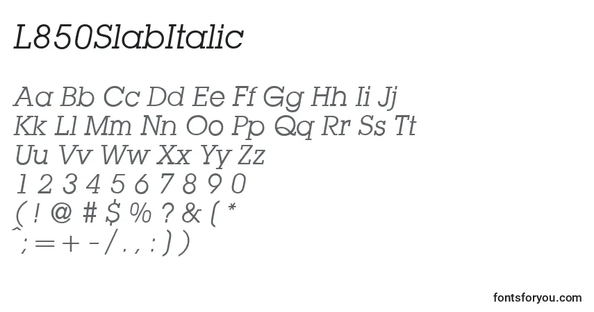 L850SlabItalicフォント–アルファベット、数字、特殊文字