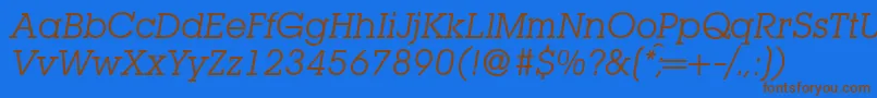 フォントL850SlabItalic – 茶色の文字が青い背景にあります。