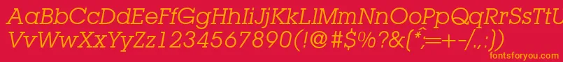 フォントL850SlabItalic – 赤い背景にオレンジの文字