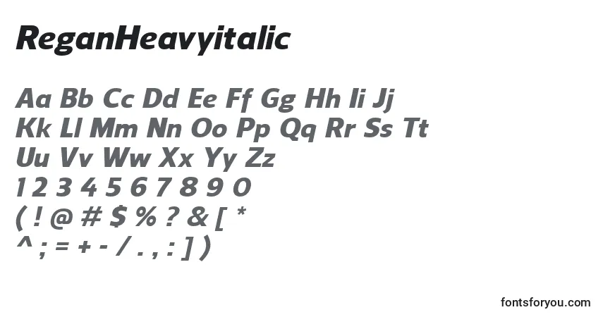 Шрифт ReganHeavyitalic – алфавит, цифры, специальные символы