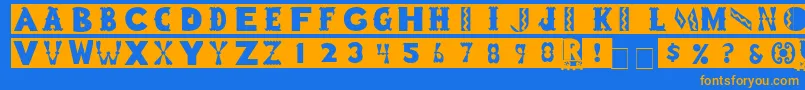 フォントToyBlockMedium – オレンジ色の文字が青い背景にあります。