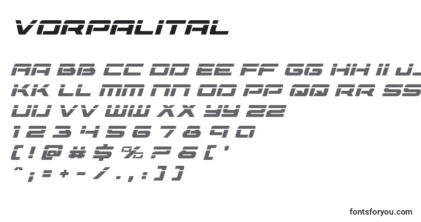 Czcionka Vorpalital – alfabet, cyfry, specjalne znaki