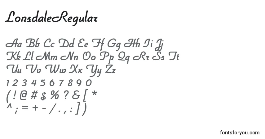A fonte LonsdaleRegular – alfabeto, números, caracteres especiais