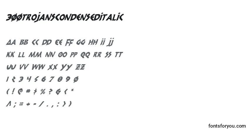 Шрифт 300TrojansCondensedItalic – алфавит, цифры, специальные символы