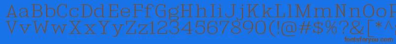 フォントKingsbridgeExEl – 茶色の文字が青い背景にあります。