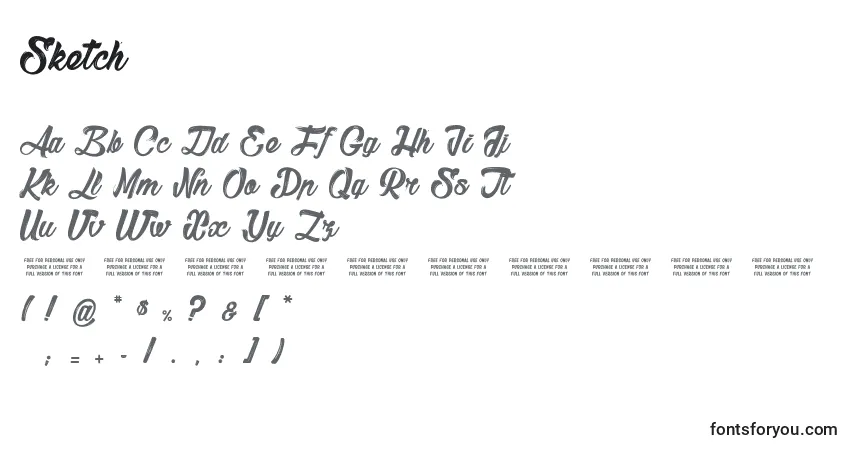 A fonte Sketch – alfabeto, números, caracteres especiais